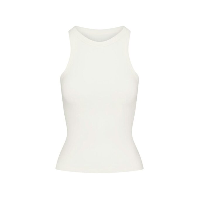 BOMULDSRØD TANKTOP MED RUND HALS