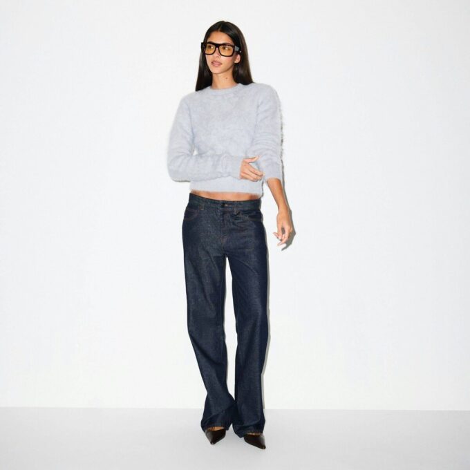 BØRSTET ALPACA-TRØJE MED CREWNECK-HALS