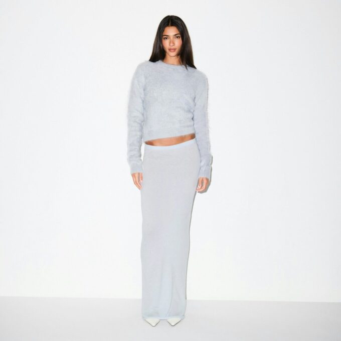 BØRSTET ALPACA-TRØJE MED CREWNECK-HALS