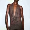 GLATTE LAG DYBT PLUNGE HALTER TOP