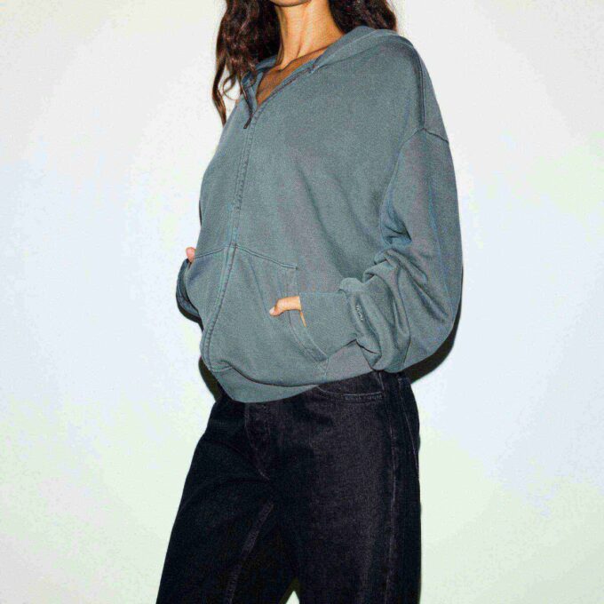 KÆRESTEFLEECE OVERSIZED HÆTTETRØJE MED LYNLÅS