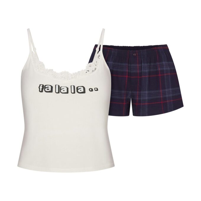 KAKTUS PLANTE FLEA MARKET X SKIMS SKIMS SØVN BLONDE TANKE OG FLANEL SHORTS SÆT