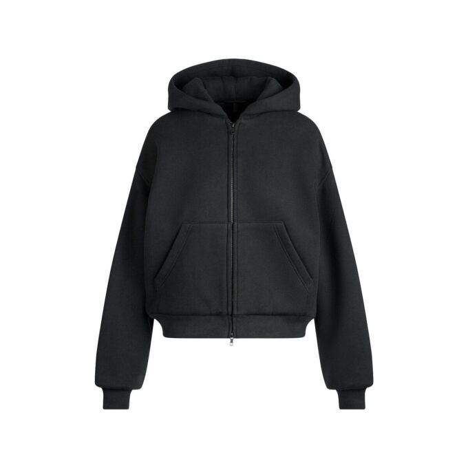 KRAFTIGT FLEECE BOXY HÆTTETRØJE MED LYNLÅS