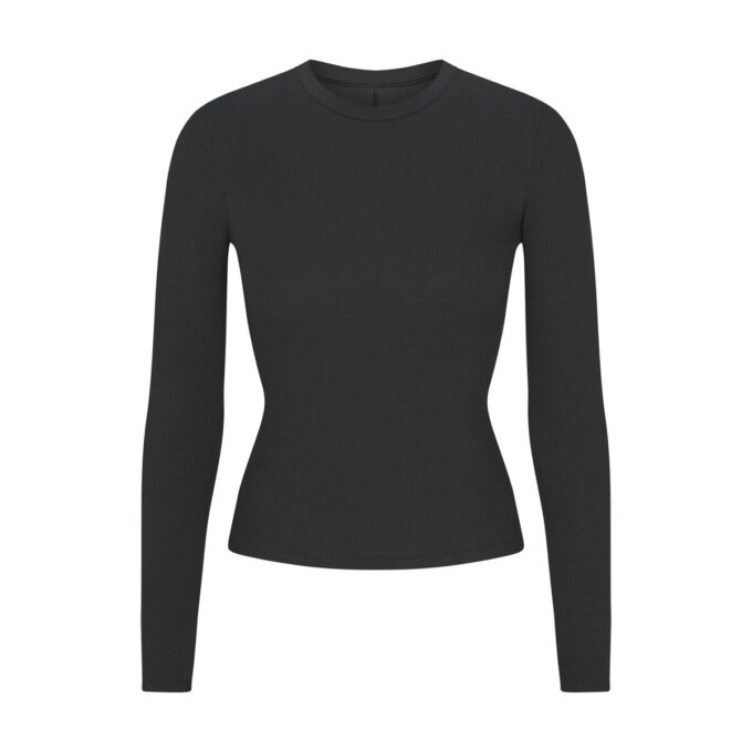 Langærmet T-shirt i ribbet bomuld