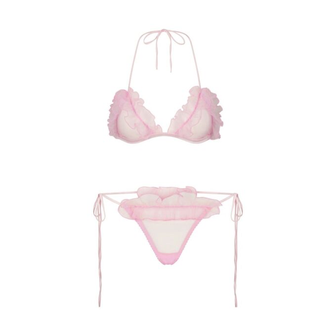 SÆT MED BRODERET TYL MED BINDING I BRALETTE OG THRING