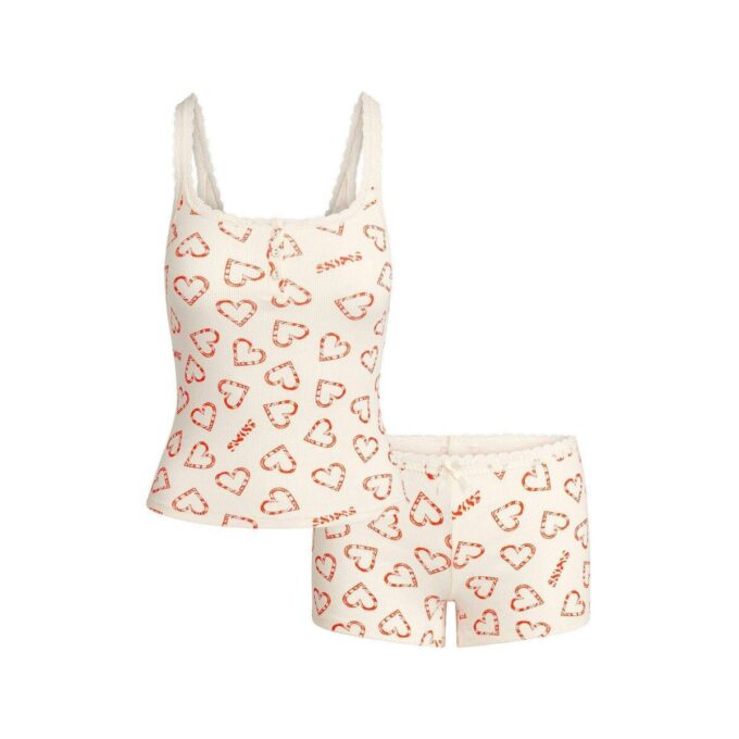 SÆT MED RIBBET BOMULDSSTRIP MED BLONDE-TOP OG SHORTS