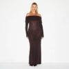 TRANSPARENT MODAL OFF-THE-SHOULDER LANG KJOLE