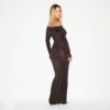 TRANSPARENT MODAL OFF-THE-SHOULDER LANG KJOLE