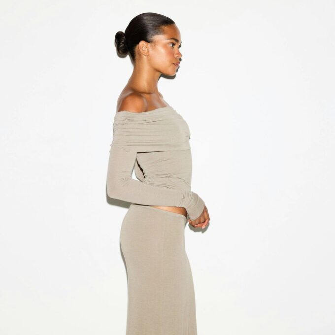 TRANSPARENT MODAL OFF THE SHOULDER TOP