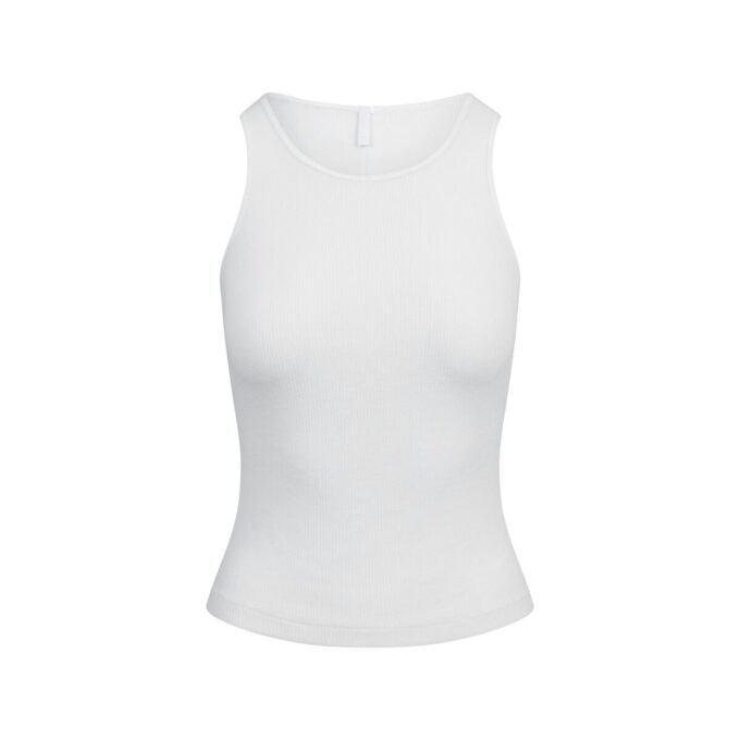 TRANSPARENT RIBBEDE TANK MED CREWNECK-HALS